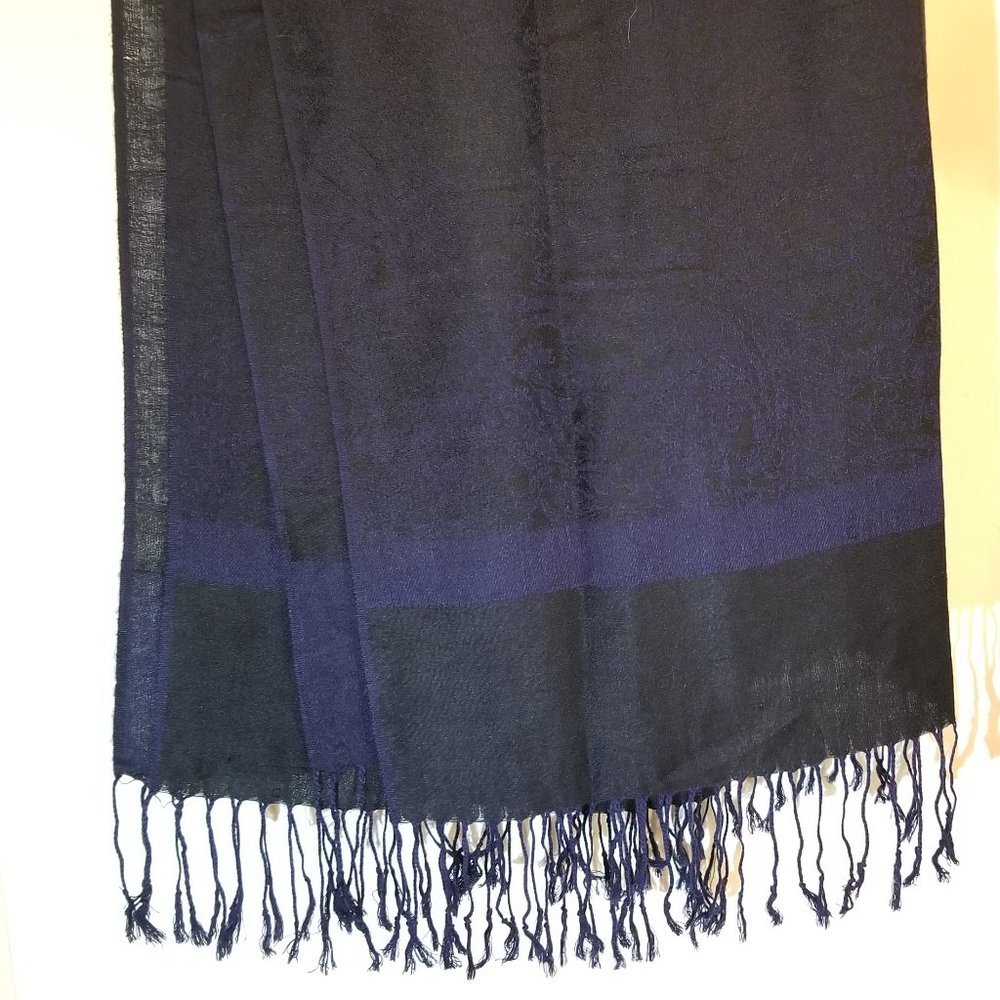 Pashmina Silk Blend Paisley Jacquard Dark Blue/Black | Elegant Shawl - Picture 5 of 16